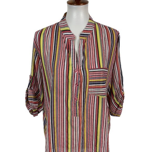 Francis Cabrel Shirt Top Large Stripe 34 Sleeve Boho Popover Retro - Picture 2 of 5
